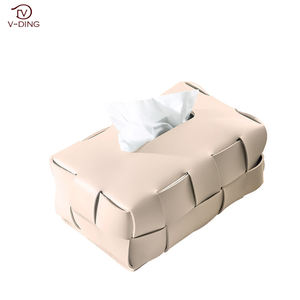 लक्जरी हाथ से बुने हुए पु चमड़े के ऊतक बॉक्स चेकरबोर्ड पैटर्न वाटरप्रूफ नैपकिन धारक - Product Image 4