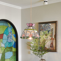 Lampe à souder vintage en laiton soudée à la main, style américain, lustre en verre coloré en forme de ligne de pêche, LED trois couleurs, lumière chaude, pour chevet