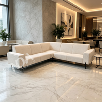 Canapé modulaire en forme de L moderne, canapé d'angle en tissu lin avec pieds en métal robustes
