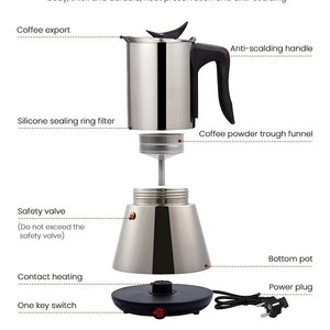 <span class=keywords><strong>Cafetière</strong></span> électrique expresso Moka Pot 6 tasses, <span class=keywords><strong>percolateur</strong></span>, <span class=keywords><strong>cafetière</strong></span> électrique en acier inoxydable, <span class=keywords><strong>cafetière</strong></span> classique - Product Image 2