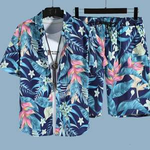 Pareja Traje de playa Camiseta Hombres Pantalones cortos casuales de <span class=keywords><strong>dos</strong></span> piezas y camisa Impresión personalizada al por mayor Conjunto de verano a juego Camiseta de hombre - Product Image 6