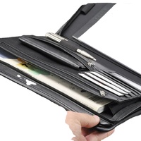 Carpeta de Piel Sintética A4 con Cierre, Negra, para Documentos, Portafolio para Hombre, Carpeta con Cierre para Archivos, OEM y ODM China SKU-F-239