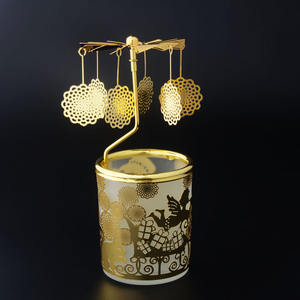 <strong>Tea</strong> <strong>Light</strong> Candle <strong>Holder</strong> Modern Halloween Design Rotary Candle Jars Home Decoration Custom Metal Christmas Etching GOLD COLOR - Product Image 2