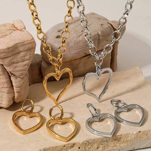 Colgante de corazón, collar de cadena de eslabones, joyería de acero inoxidable, chapado en oro de 18 quilates, joyería de moda para mujer - Product Image 2