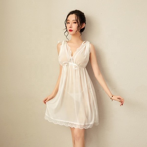 Chemise de nuit femmes chaude Sexy Lingerie profonde V dentelle 2 pièces ensemble vêtements de nuit Transparent chemise de nuit <span class=keywords><strong>nuisette</strong></span> vêtements de nuit pour lune de miel - Product Image 4