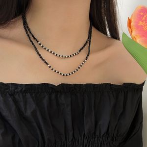 S925 Sterling <b>Silver</b> Black Agate Necklace 41cm-50cm Cross Chain Women's <b>Choker</b> Fashion Jewelry - Product Image 1