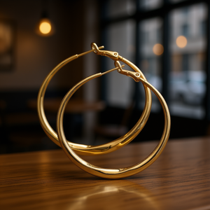 Pendientes de Aro Dorados E4503, Aleación de Zinc, Estilo Clásico, Joyería Unisex - Product Image 2