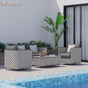 Muebles de ratán para exteriores, aleación de aluminio, protector solar impermeable, Villa creativa, patio, <span class=keywords><strong>terraza</strong></span>, venta de sofá de cuerda tejida para exteriores - Product Image 2