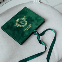 Enveloppes d'invitation de mariage de luxe en velours vert foncé, imprimées en typographie, avec monogramme personnalisé en feuille d'or, sceau de cire, style européen