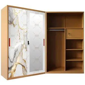 Bedroom Steel Sliding 2 Door Modern Furniture Bedroom Alimirah Simple Design Cabinet Clothes Closet Metal Wardrobe With Mirror