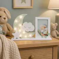 Bingkai Foto Bayi Kayu MDF 100% Custom, Bingkai Foto Kayu Meja dengan Lampu LED untuk Dekorasi Rumah
