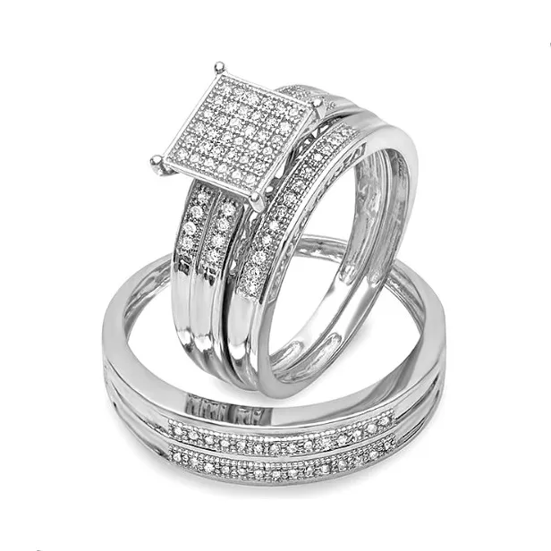 High Quality 925 Sterling Silver Wedding Rings Set Couple Engagement Ring Set