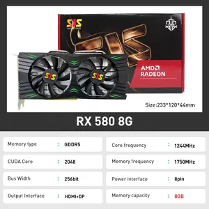 SJS RX580 8G GDDR5 2048SP ชิ้นชิ้นส่วนคอมพิวเตอร์การ์ดจอสีขาว AMD Radeon RX 580 8GB สำหรับเล่นเกม tarjeta grafica GPU