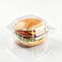 Conteneur alimentaire transparent en PET de qualité alimentaire pour hamburgers et nouilles, avec couvercle à charnière bombé, pour restauration rapide, drive-thru, emballage à emporter et livraison