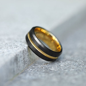 Two‑Tone <b>Black</b> Gold Tungsten Carbide <b>Ring</b> Wide Brushed Band Custom Engravable Trendy <b>Men</b> Statement Wedding Finger <b>Ring</b> - Product Image 5
