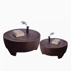 Classico antico salotto rotondo <span class=keywords><strong>tavolino</strong></span> in legno massello casa wabi-Sabi log root intaglio bordo tavolo da tè in legno - Product Image 4