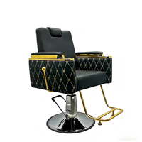 Fauteuil de Barbier Hydraulique Capitonnée Dorée Inclinable Pivotant avec Repose-Pieds Réglable et Base Ronde
