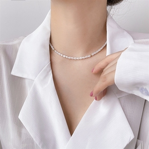 Cadena <span class=keywords><strong>de</strong></span> <span class=keywords><strong>perlas</strong></span> <span class=keywords><strong>de</strong></span> estilo dulce, collar con cuentas redondas entrelazadas, collar <span class=keywords><strong>de</strong></span> clavícula con cuentas <span class=keywords><strong>de</strong></span> arroz <span class=keywords><strong>de</strong></span> forma irregular - Product Image 2