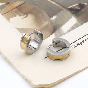 Titanium Steel Two Tone Huggie Earrings Geometric Circle Design Gold Plated Ear Clips For Women Fashion Jewelry - Product Image 4