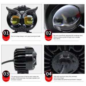 Phare antibrouillard LED pour moto Owl Design, nouveau design bicolore, 20W, avec indice <span class=keywords><strong>de</strong></span> protection IP67 et ajustement universel - Product Image 4
