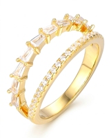 Bague double en argent sterling 925 avec zirconiums cubiques taille baguette, plaquée or bicolore, empilable pour femme, vente en gros