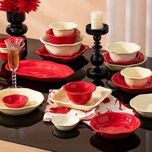Nouvel ensemble de vaisselle en céramique 36 pièces tendance 2026, glaçure réactive rouge et crème, pour la maison, l'hôtel, le restaurant, <span class=keywords><strong>cadeau</strong></span> de mariage - Product Image 2