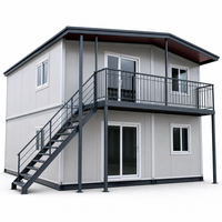 Maison mobile préfabriquée à deux étages avec escalier extérieur en acier et balcon