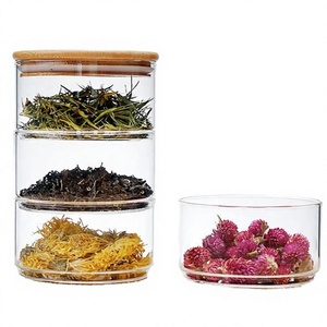 Pot de conservation en verre borosilicate à trois étages de 400 ml avec un design minimaliste pour la cuisine et les fêtes, récipient de qualité alimentaire - Product Image 2