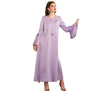 เสื้อคลุมแขนบัวผ้าซาตินสีม่วงอ่อนสำหรับผู้หญิงเสื้อคลุมยาวผ้าโพลีเอสเตอร์ที่ดูหรูหราความหนาแน่นสูงสำหรับฤดูใบไม้ร่วงในแถบตะวันออกกลางของ BA601 - Product Image 5