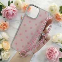 Étui de téléphone de luxe en TPU+PC avec motif à pois et dragonne pour 16/15/14/13/12/11/12 Pro/13 Pro/14 Pro/15 Pro/16 Pro/17 Promax