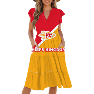 <span class=keywords><strong>Vestido</strong></span> MIDI transpirable personalizado para mujer Diseño de 32 equipos de fútbol con logotipo de impresión digital frontal Características Cintura natural - Product Image 3
