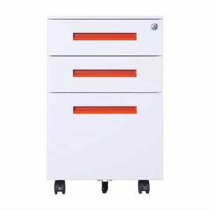 Industrial Metal Pedestal Locker Wheels White Black Steel 3 Drawers Mobile Filing Cabinet for School Hotel <b>Desk</b> Table Bedside - Product Image 3