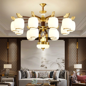 Chinese Style Chandelier Multi Head <b>Led</b> <b>Light</b> For Living Room Dining Room Bedroom Solid Wood And Copper Ceiling Lamp - Product Image 1