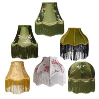 Abat-jour de lampe de table en soie brodée vintage avec pompons - Tissu de luxe, options multicolores, utilisation au chevet/sur pied, accessoire de décoration intérieure