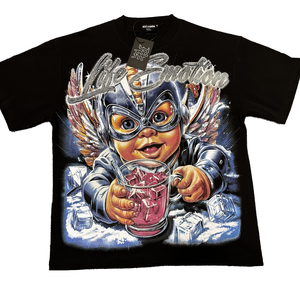 Wholesale Hot <b>Drilling</b> Designer Clothing Short Sleeve High Quality Angel Print Mixed Emotion Hip Hop 100% Cotton T-shirts Men - Product Image 1