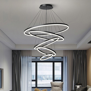 Zeal Lighting luces circulares modernas Sala de estar Aluminio acabado negro redondo 6 anillos LED luz colgante - Product Image 3