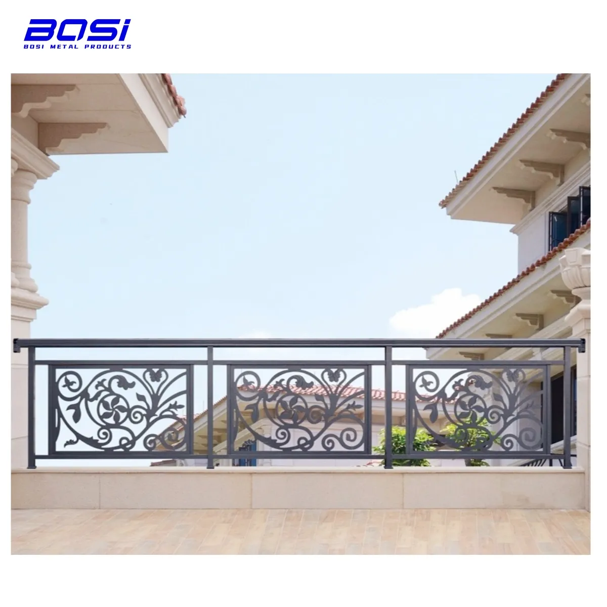 Pagar aluminium pagar dek Vila logam kustom taman untuk desain pegangan balkon