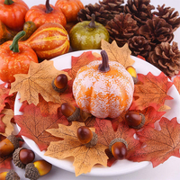 Ensemble de décorations d'automne pour Thanksgiving, comprenant des citrouilles artificielles, des feuilles d'automne et des châtaignes, pour la maison, comme garniture de vase et pour plateau à étages thème ferme de la récolte