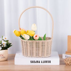 Purely Handmade Shandong Casual Oval High Handle Rattan Woven Food <strong>Baskets</strong> <strong>for</strong> Bridesmaid Handheld <strong>Flower</strong> Holiday Gift - Product Image 3