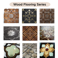 Parquet en noyer artisanal de luxe de qualité palais pour grandes villas avec incrustation octogonale en marbre noir et blanc