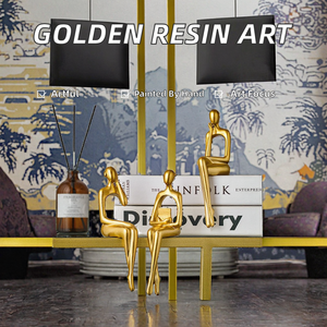 รูปปั้นเรซิ่นตกแต่งสไตล์นอร์ดิก รูปทรงตามสั่ง วาดลายด้วยมือสีทอง งานศิลปะนามธรรม สำหรับตกแต่งสำนักงาน ชั้นวางหนังสือ สไตล์โมเดิร์น - Product Image 2