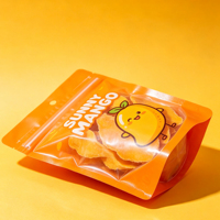 Kemasan Snack Buah OEM Grosir, Kantong Plastik Berdiri dengan Jendela Transparan, Dapat Ditutup Kembali, untuk Irisan Mangga Kering