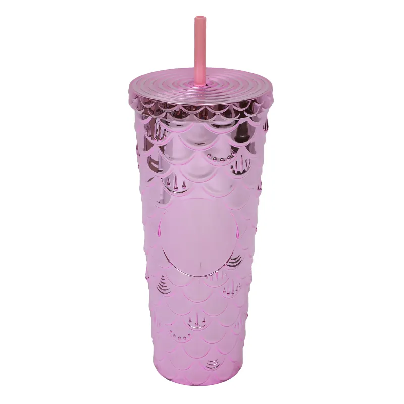 plating mermaid 24oz double wall plastic tumbler wholesale 24oz acrylic tumbler studded tumbler with straw