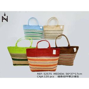 Borsa da spiaggia in paglia PP a righe sottili 56x37x17cm per nuoto e immersioni - Product Image 3