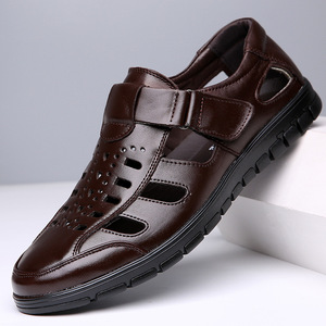 Sandalias Planas de Verano para Hombre, de Cuero Genuino, Punta Cerrada, Transpirables, con Suela de Goma, Casuales, con Cierre de Velcro y Entresuela de EVA - Product Image 3