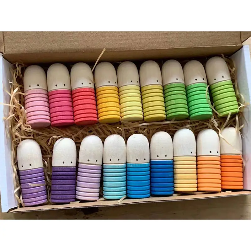 12 Stück Gewinde Bösewicht 6,5 cm Holz Peg Puppen Kinder Kreatives Spielzeug Regenbogen blöcke Lose Teile Unvollendete Menschen Lernspiel zeug