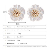 Anting-anting bunga putih murni mewah gaya Prancis, mutiara alami, anting-anting bunga wanita, perhiasan mode