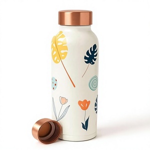Minimalist Botanical Copper Water <b>Bottle</b> Modern Leaf Print Drink <b>Flask</b> Elegant Designer Hydration <b>Bottle</b> OEM Wholesale - Product Image 2