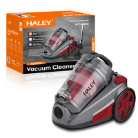 Aspirateur à bidon HALEY avec bac à poussière transparent, roues rouges, tuyau flexible, fonction de nettoyage à sec pour usage domestique et hôtelier