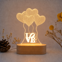 Lampe de nuit LED en forme de montgolfière 3D, base en bois USB, panneau acrylique, lumière chaude, certifiée CE, décoration de chambre